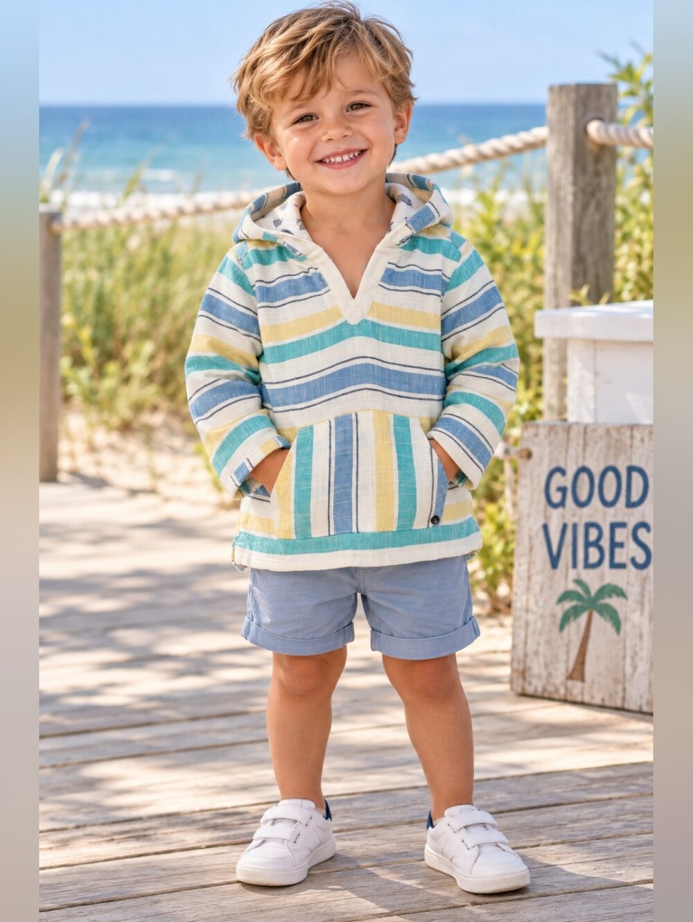 OshKosh B’gosh Genuine Kids 3T Striped Hooded Beach Baja Pullover
